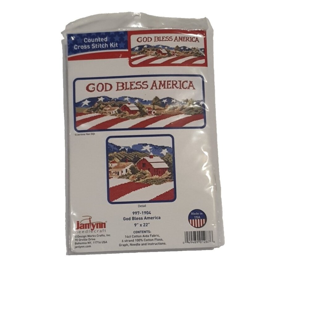 Janlynn Counted Cross Stitch Kit 9x22 God Bless American Floss‎ Aida 997-1904